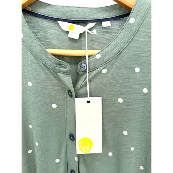 Boden Smocked Button Front Long Sleeve Cotton Blend Dress Green Dots 12R NWT - Picture 10 of 12